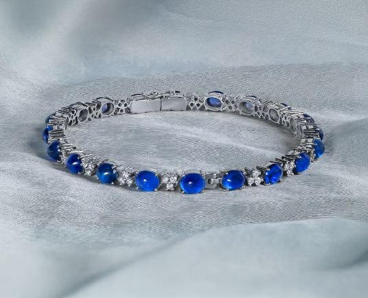 Blue Empress Sapphires and Diamonds White Gold Bangle