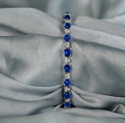 Blue Empress Sapphires and Diamonds White Gold Bangle